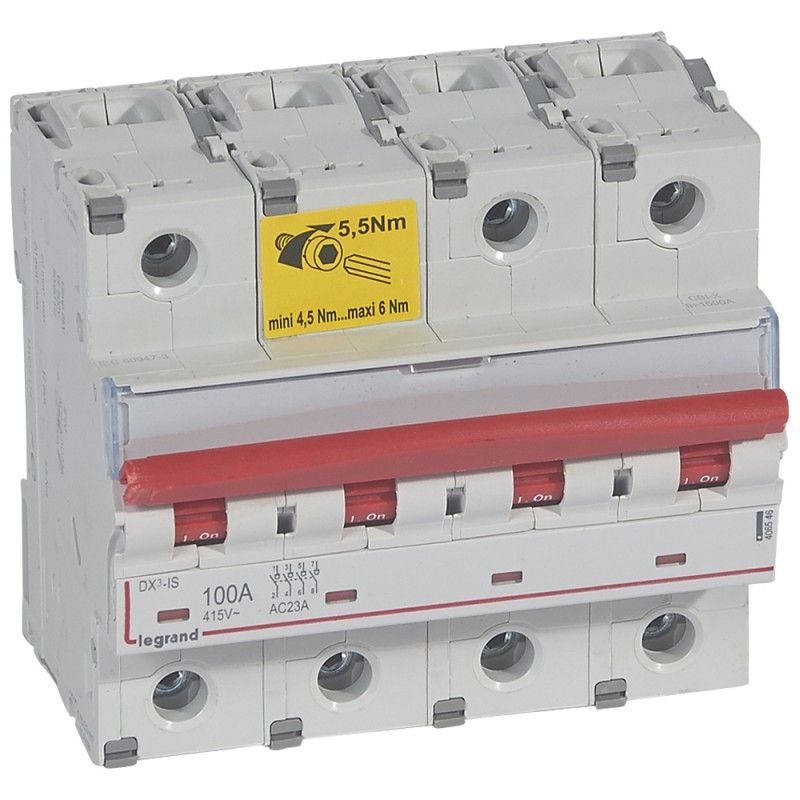 Interruptor seccionador DX³-IS -con disparo a distancia 4P -400 V- 100A - 6 módulos. LEGRAND 406546