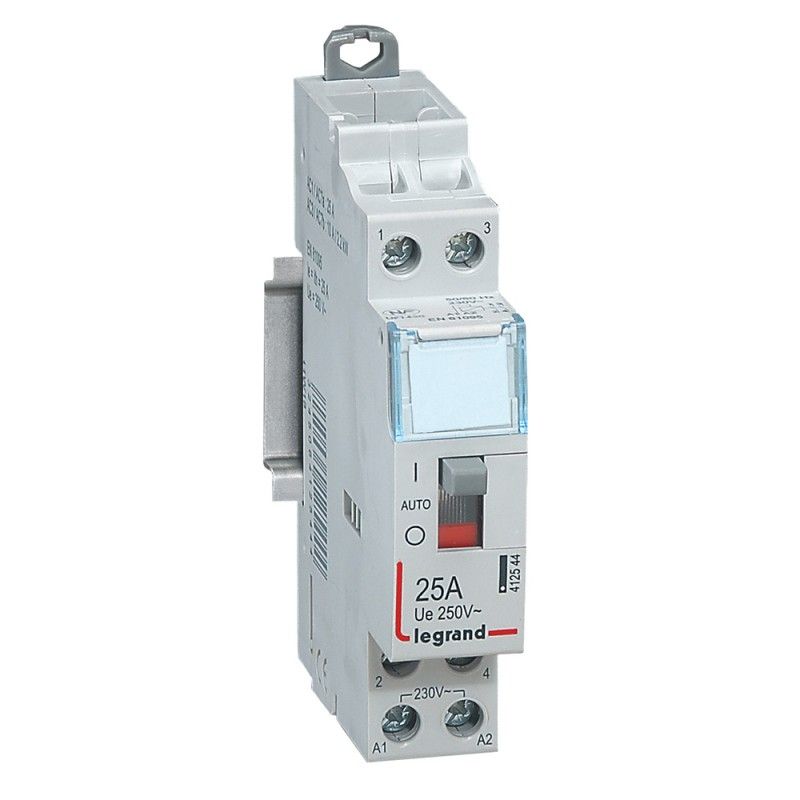 Contactor con bobina 230 V 2P 250V 25 A 2 NA 1 módulo.LEGRAND 412544