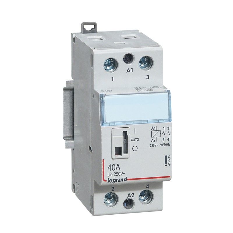 Contactor con bobina 230 V 2P 250V 40 A 2 NA 2 módulos.LEGRAND 412545