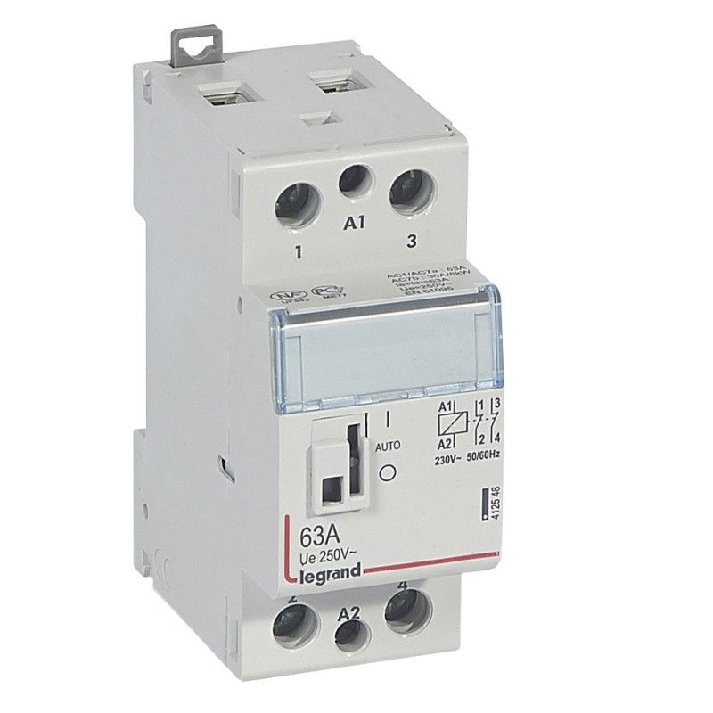 Contactor con bobina 230 V 2P 250V 63 A 2 NC 2 módulos.LEGRAND 412548