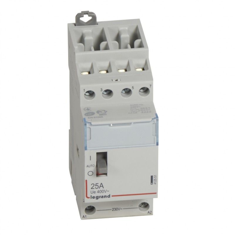 Contactor con bobina 230 V 4P 250V 25 A 4 NA 2 módulos. LEGRAND 412551