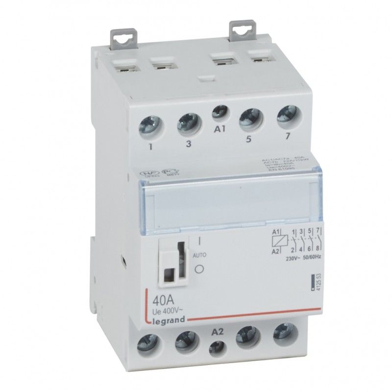 Contactor con bobina 230 V 4P 250V 40 A 4 NA 3 módulos.LEGRAND 412553