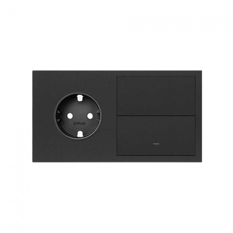 Simon 100 | Horizontal front kit for 2 elements with 1 schuko plug and 1 single matte black key 10020203-238