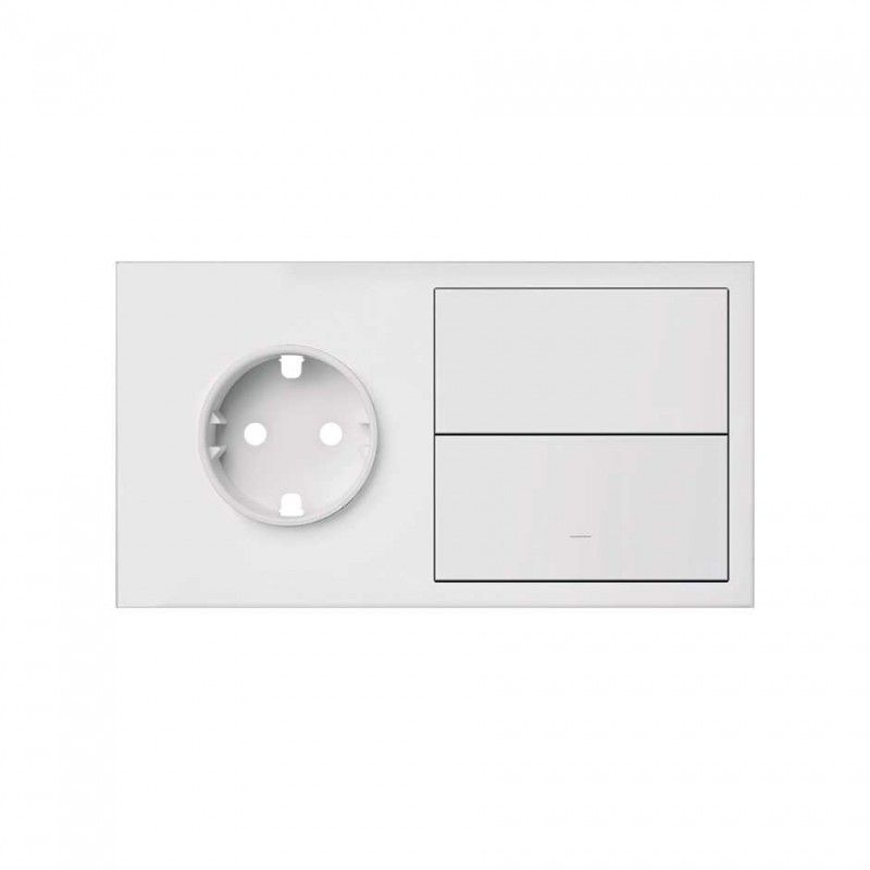 Simon 100 | Horizontal front kit for 2 elements with 1 schuko plug and 1 matte white single key 10020203-230