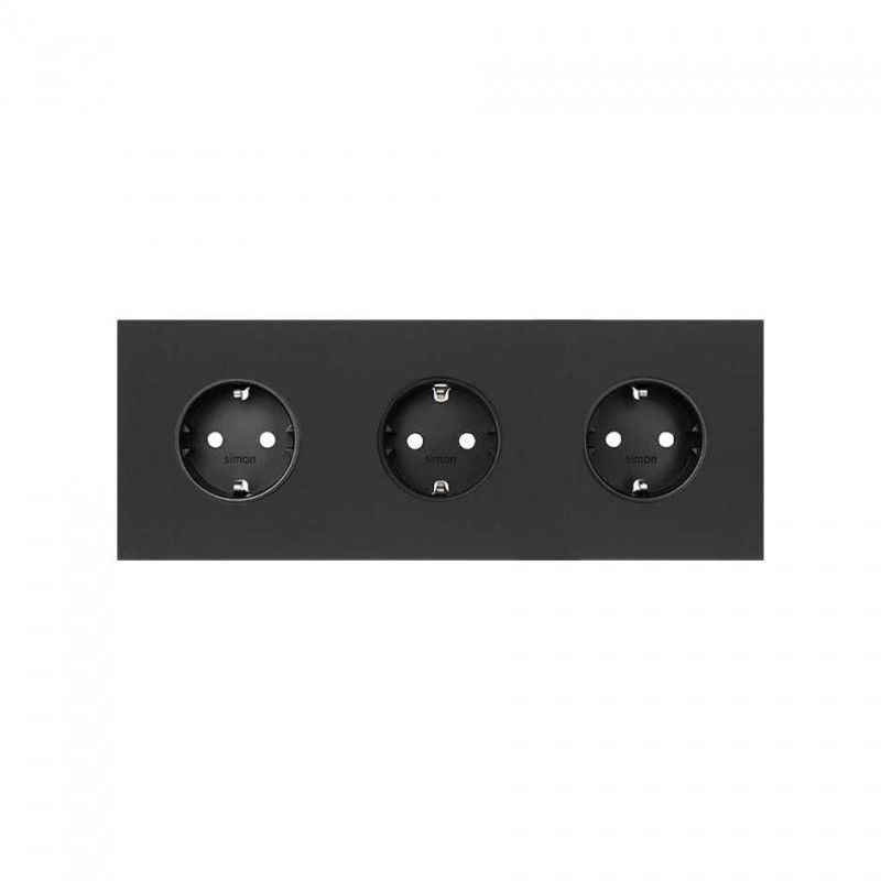 Simon 100 | 3 elements front kit with 3 schuko matte black plugs 10020302-238