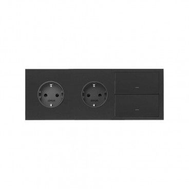 Simon 100 | Kit frontale a 3 elementi con 2 basi schuko e 2 chiavi nere opache 10020310-238