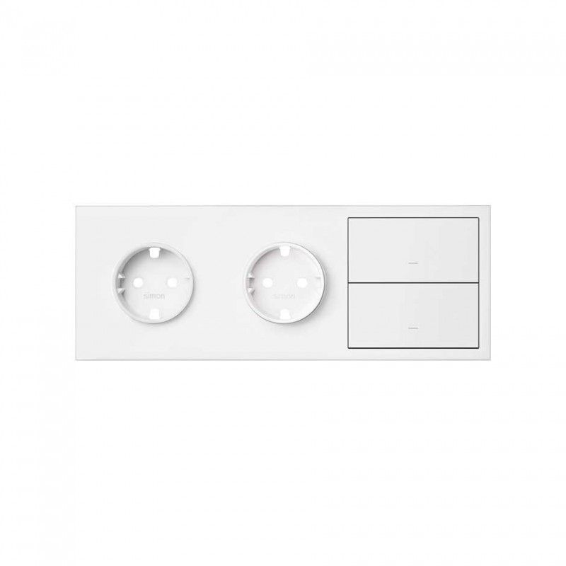 Simon 100 | 3 elements front kit with 2 schuko plug bases and 2 matte white keys 10020310-230