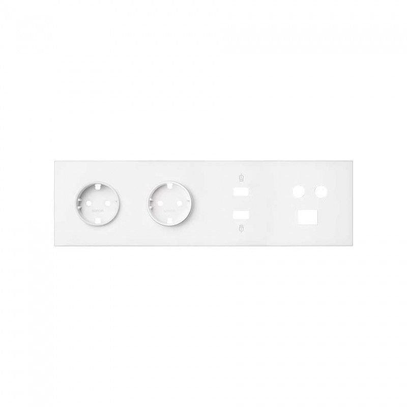 Simon 100 | Kit frontal 4 elementos con 2 enchufes schuko, 1 HDMI + USB, 1 toma R-TV+SAT + 1 RJ45 blanco mate 10020402-230