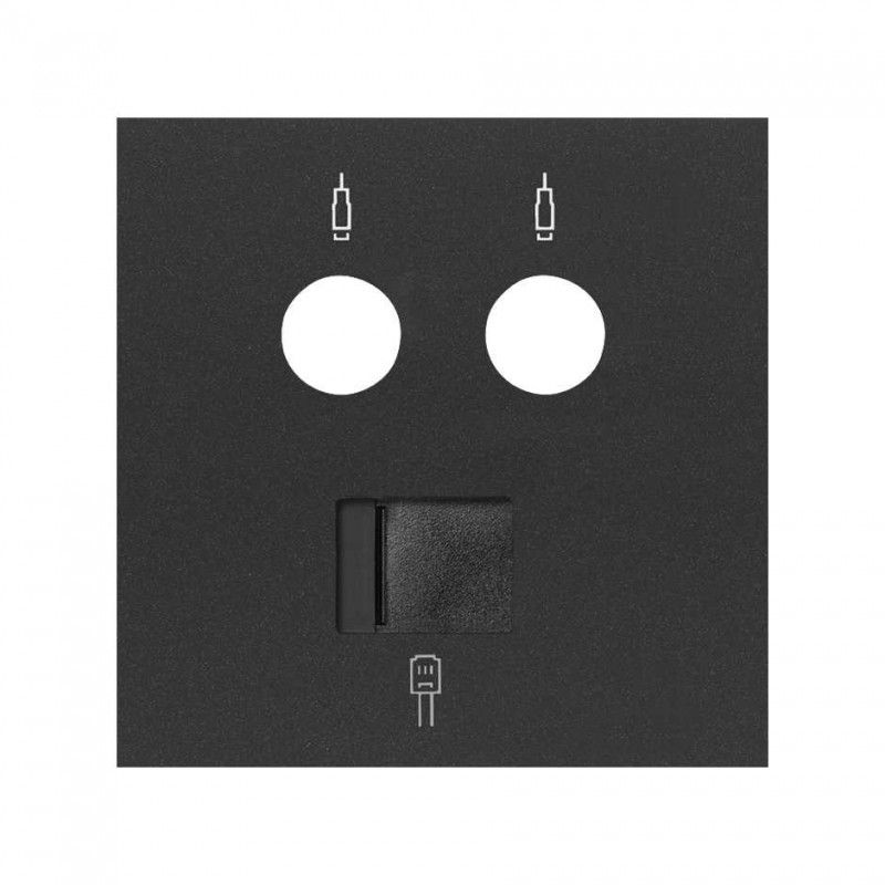 Simon 100 | Cover for inductive R-TV + SAT sockets and voice and data RJ45 matte black 10000072-238