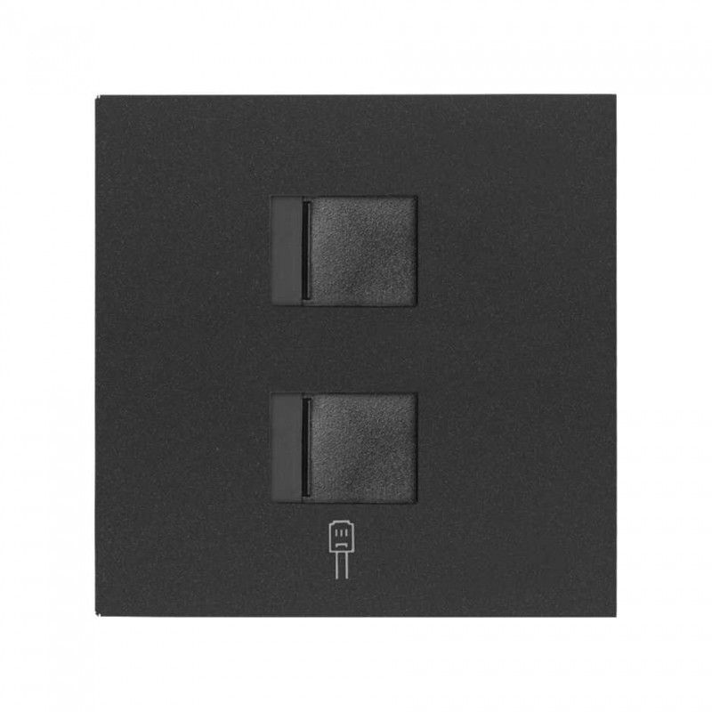 Simon 100 | Voice and data cover with dust cover for 2 matte black RJ45 connectors 10000006-238