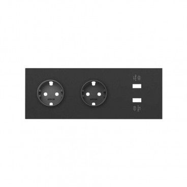 Simon 100 | Front kit 3 elements with 2 bases schuko plug and 1 charger 2xUSB matte black 10020308-238