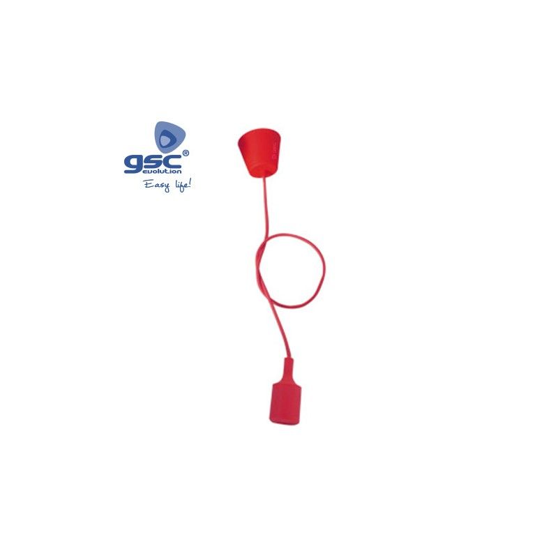 Casquilho de silicone E27 com cabo têxtil 1M - Vermelho GSC 000702189