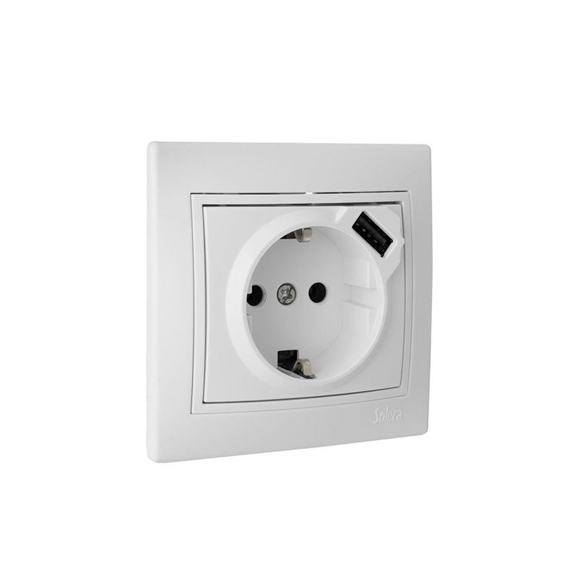 Base de prise 2P TT avec USB 2.1A 5V Solera monobloc Europe