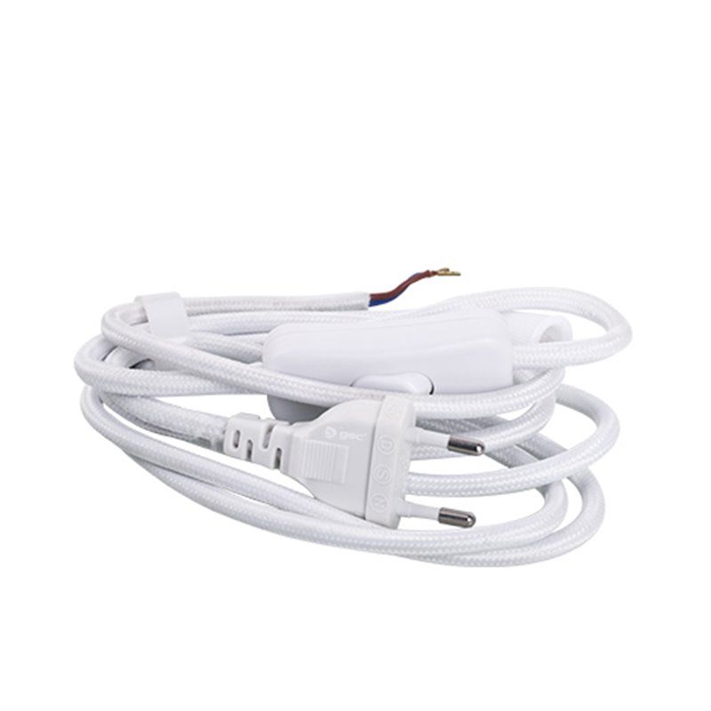 1.5M textile cable (2x0.75mm) plug + switch White GSC 001102961 GSC - 1