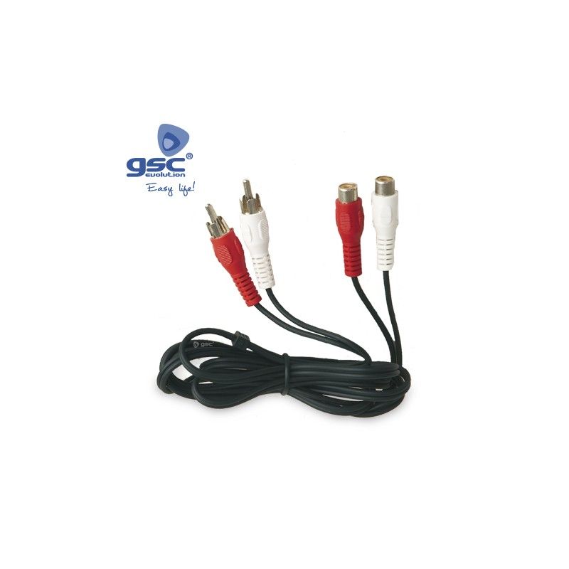 Conexão de áudio 2 RCA macho para 2 RCA fêmea 2,5M GSC 002600933