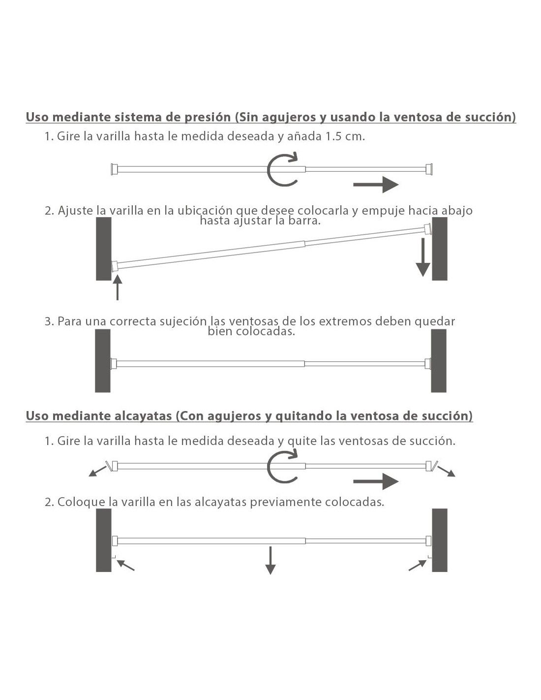 Barra Visillo Extensible 60/105 cm. con Muelle Presion, Soportes y