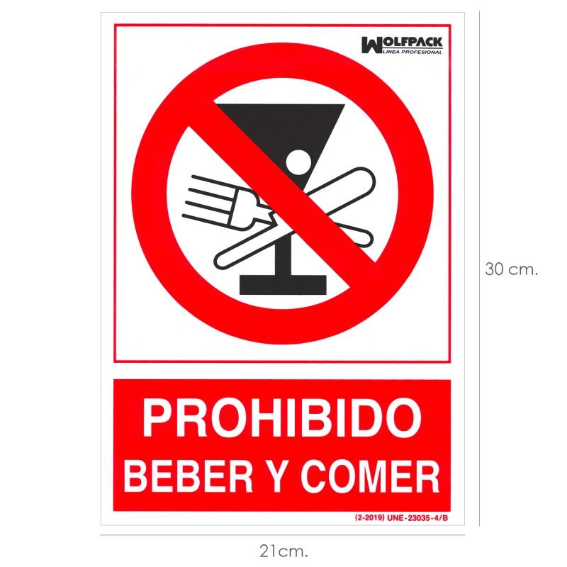 Placa de Proibido Beber e Comer 30x21cm.