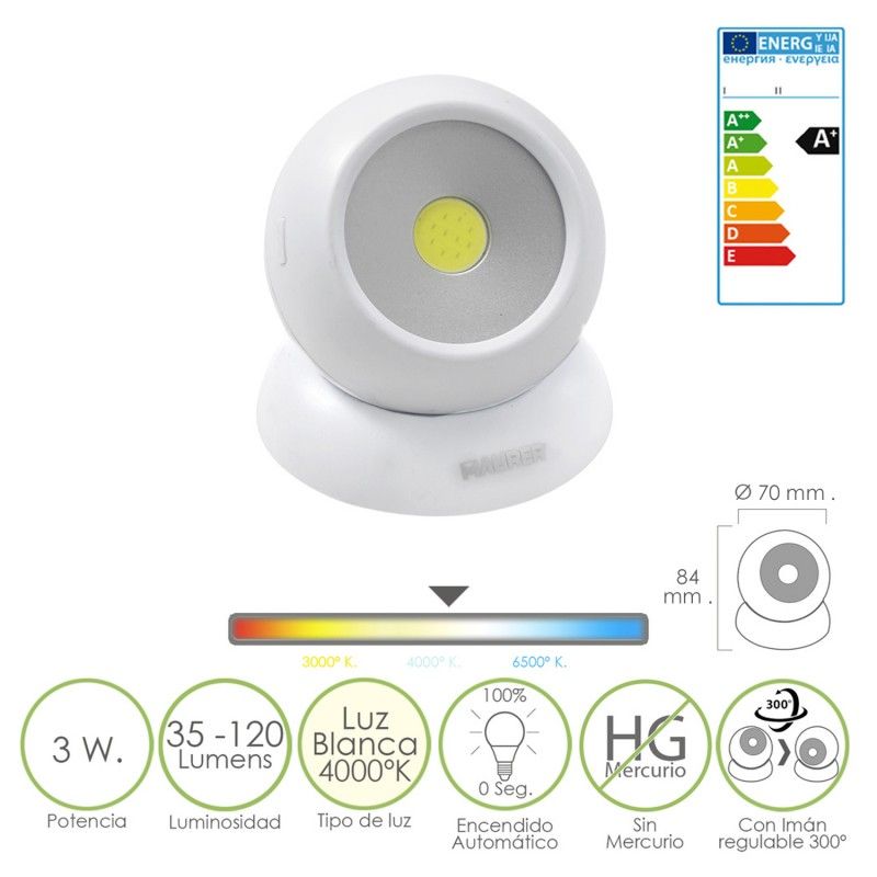 Esfera de lanterna led magnética 35-120 lúmens com baterias 3aaa (não incluídas)