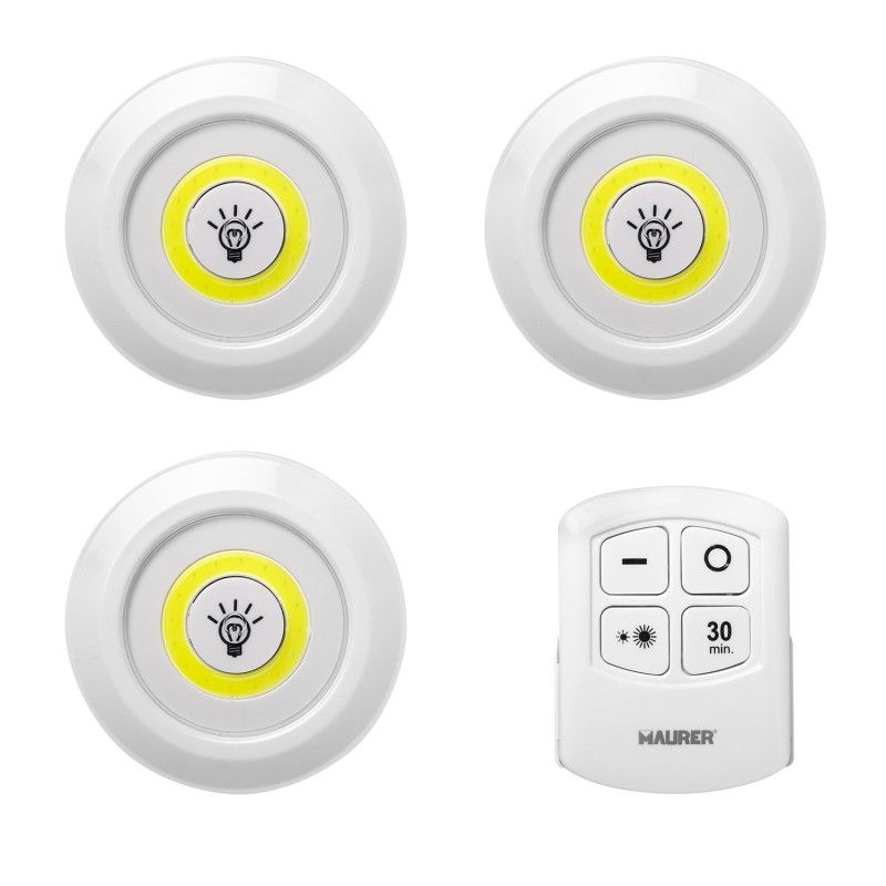 Conjunto de 3 Refletores Led com Controle Remoto de 3 Watts. 80 lúmens