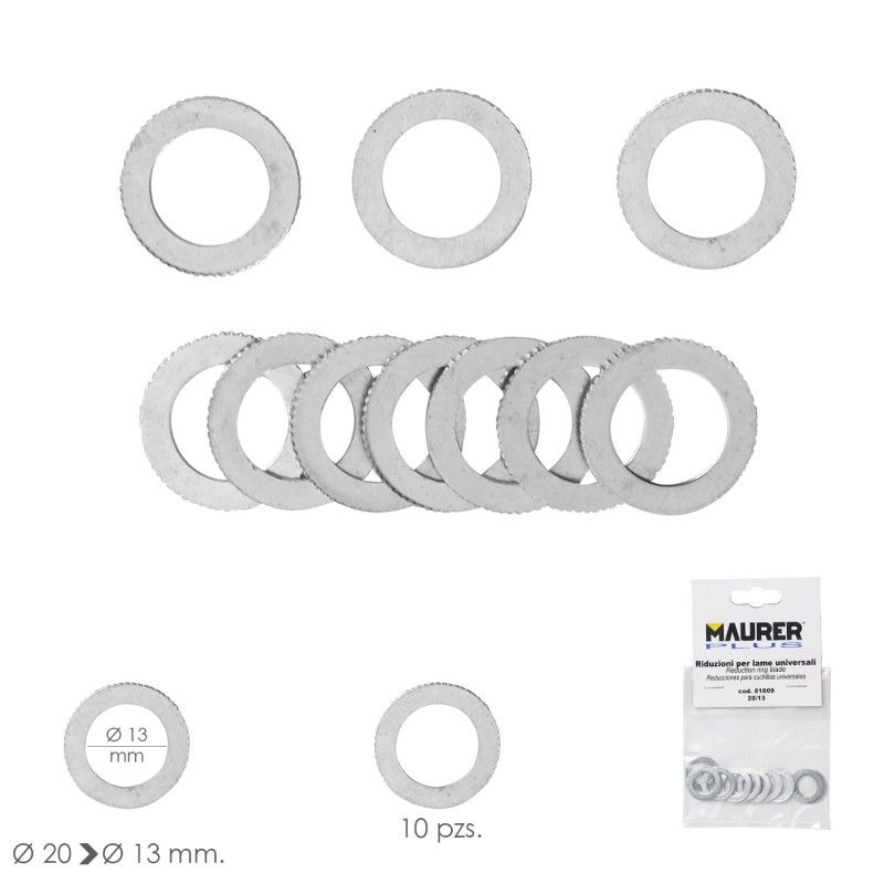 Adaptadores / Redutores de Discos para Corte de Madeira Ø 20 a Ø 13 mm. (Saco 10 peças)