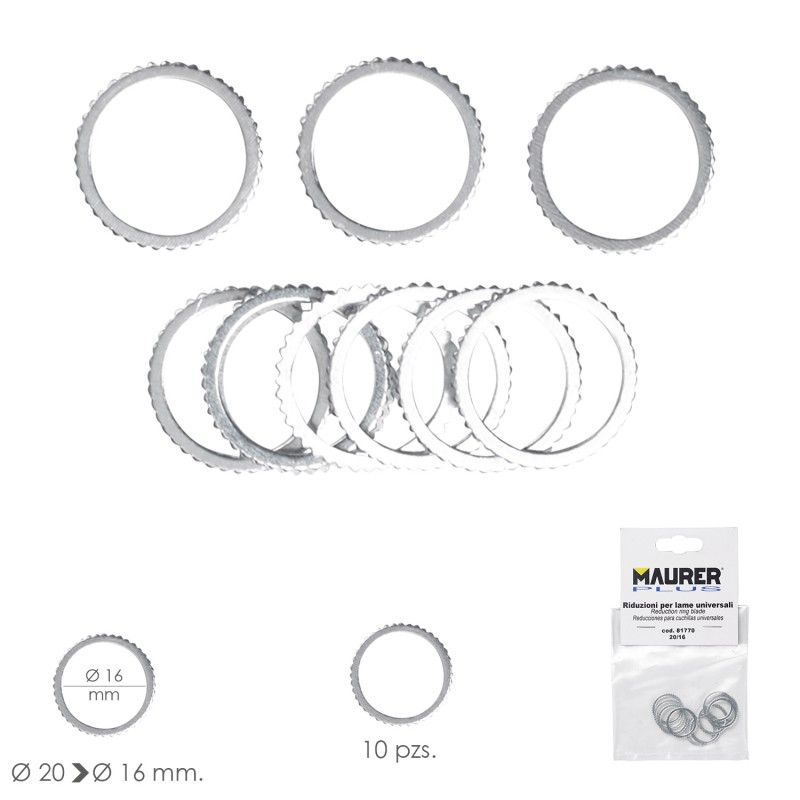 Adaptadores / Redutores de Discos para Corte de Madeira Ø 20 a Ø 16 mm. (Saco 10 peças)