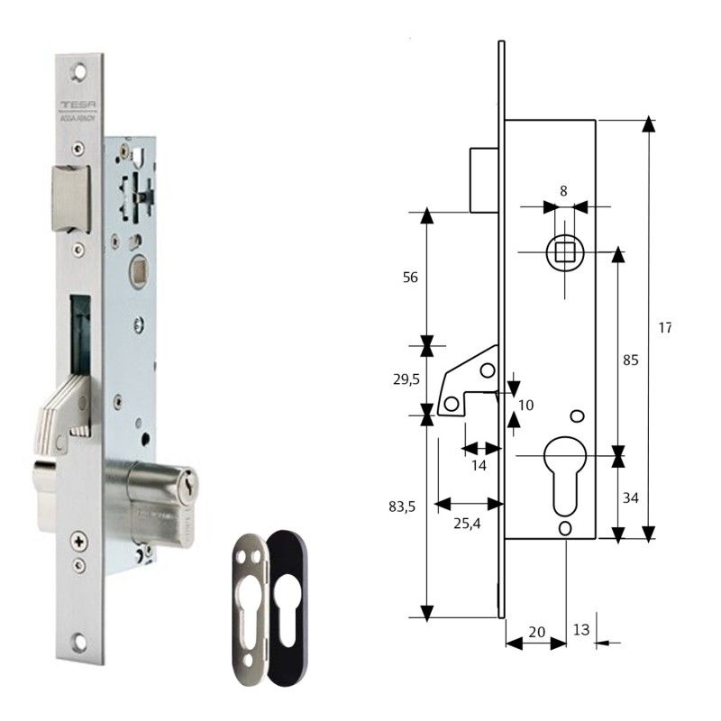 Cerradura Tesa 2240/20/3NI Con Escudo de Seguridad E190 con Palanca Basculante Gancho Reforzado AFT 03012376