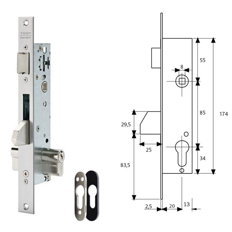 Cerradura Tesa 2210/20/3NI Con Escudo de Seguridad E190 Con Sistema Antipalanqueta AFT 03012374