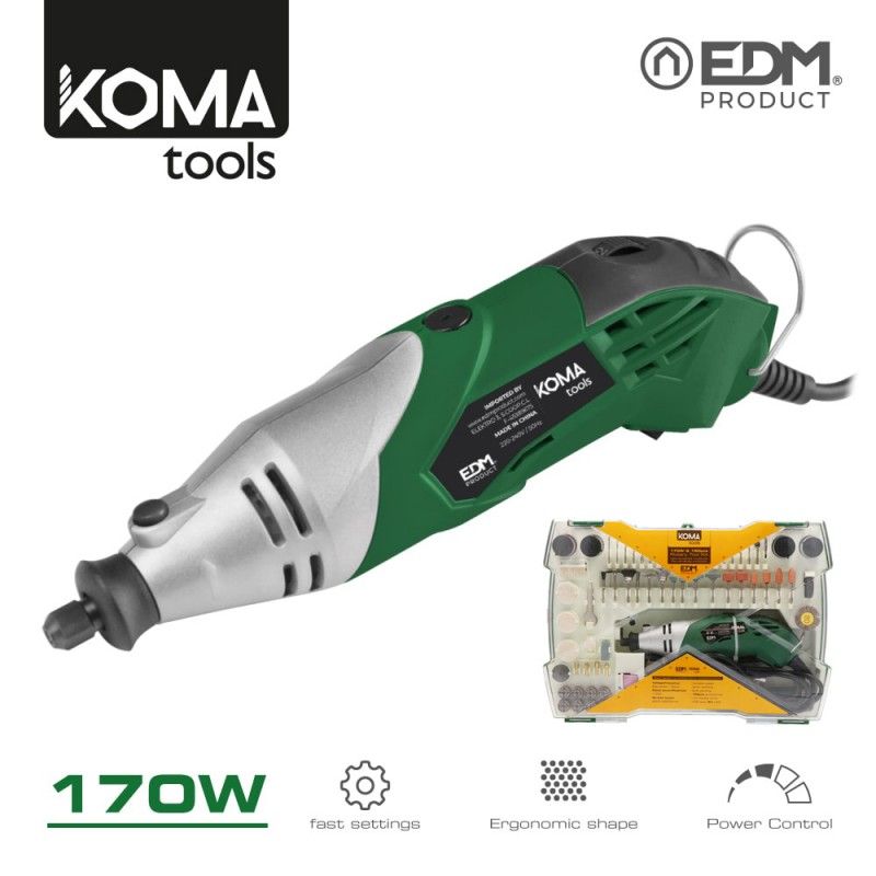 Ferramenta Rotativa Multiuso 170W + 41 Tipos de Acessórios (190 Peças no Total) 23,5x7cm KomaTools