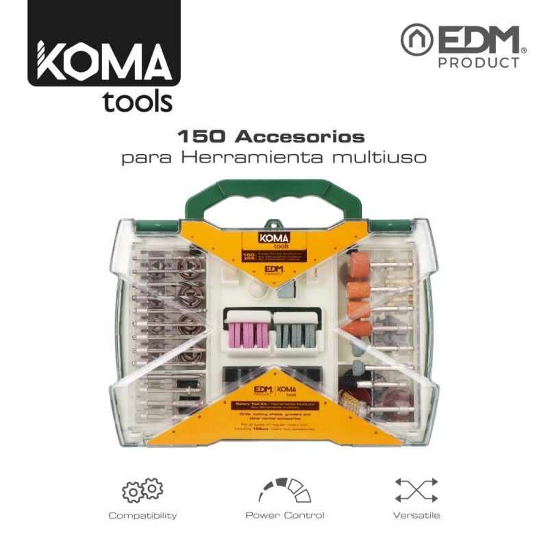 Conjunto de 150 acessórios para mini multiferramenta rotativa 08709 KomaTools