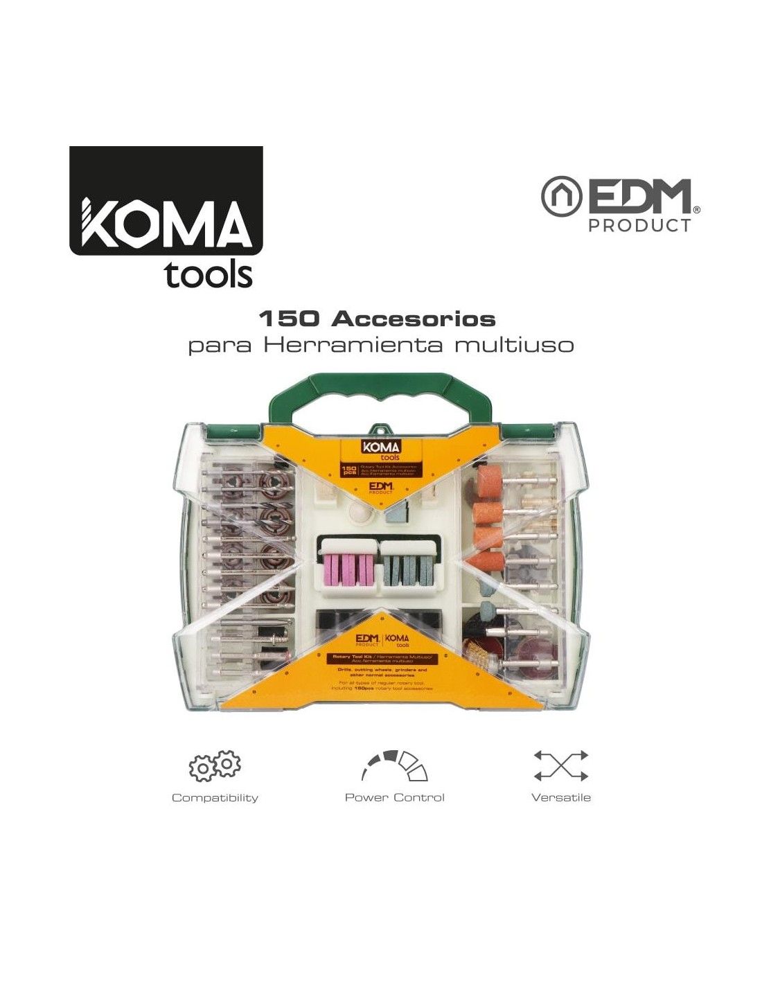 Mini herramienta multiusos rotativa 170w + 41 tipos de accesorio (190  piezas en total) 23,5x7cm koma tools