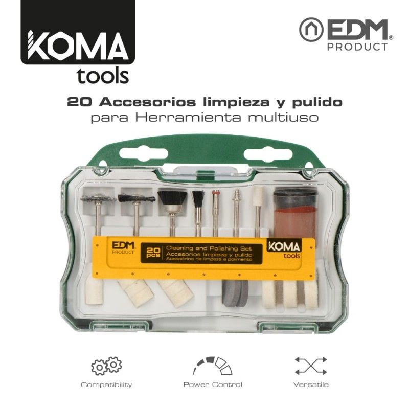 Conjunto de 20 acessórios para mini ferramenta rotativa multiuso 08709 KomaTools