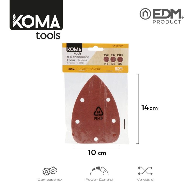 Conjunto de 5 lixas para lixadeira tipo mouse 08707 KomaTools