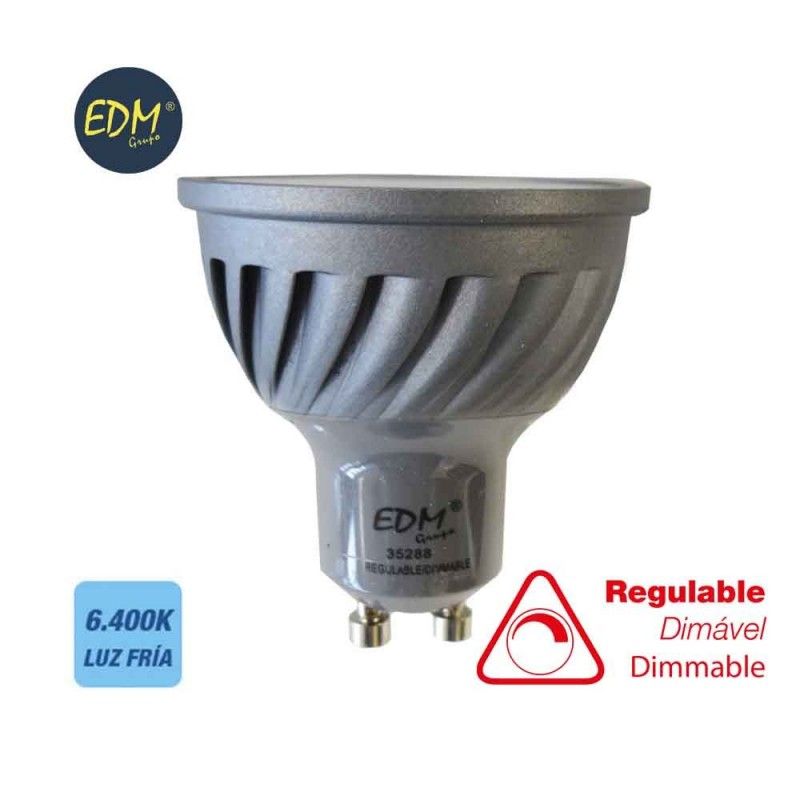 BOMBILLA LED GU10 6W 480 LUMENS APERTURA 120º  REGULABLE 6400K LUZ FRIA  EDM 35288