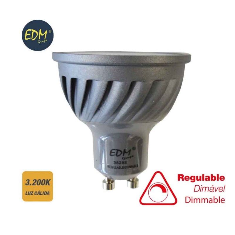 BOMBILLA LED GU10 6W 480 LUMENS APERTURA 120º  REGULABLE 3200K LUZ CALIDA  EDM 35289