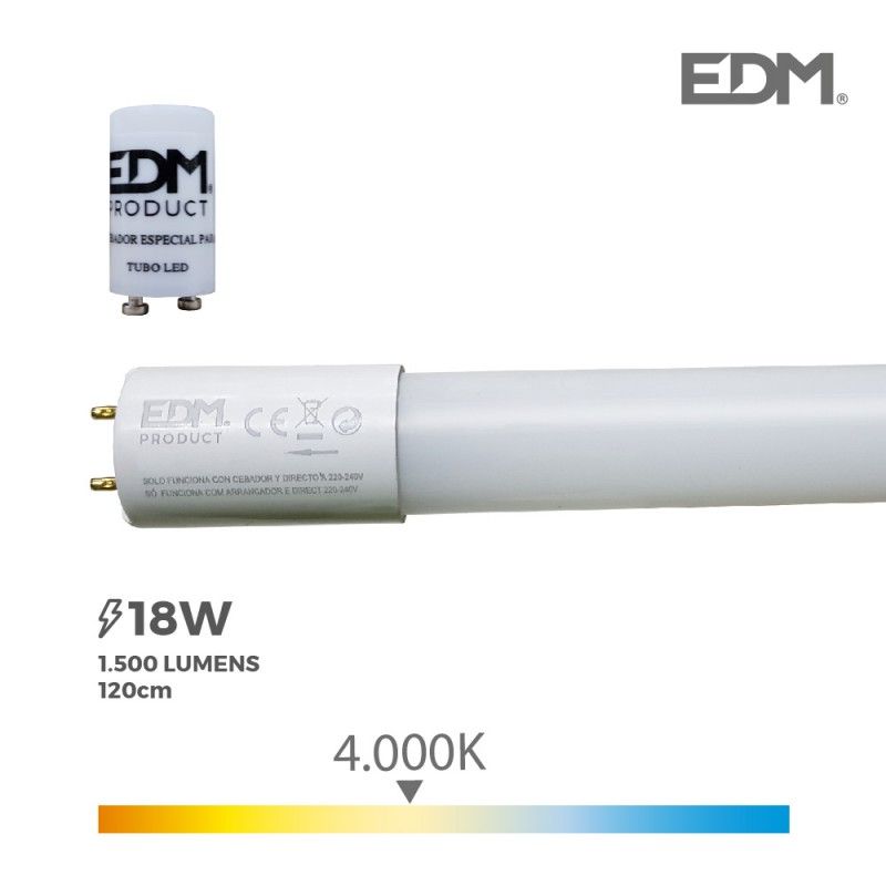 Tubo led t8 18w 1500 lm 4000k luz dia edm EDM 31198