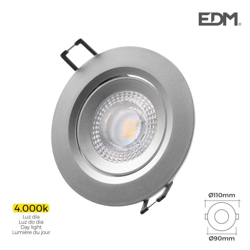 Downlight LED redondo embutido 5w 4000k luz natural cor Cromo ø9cm EDM