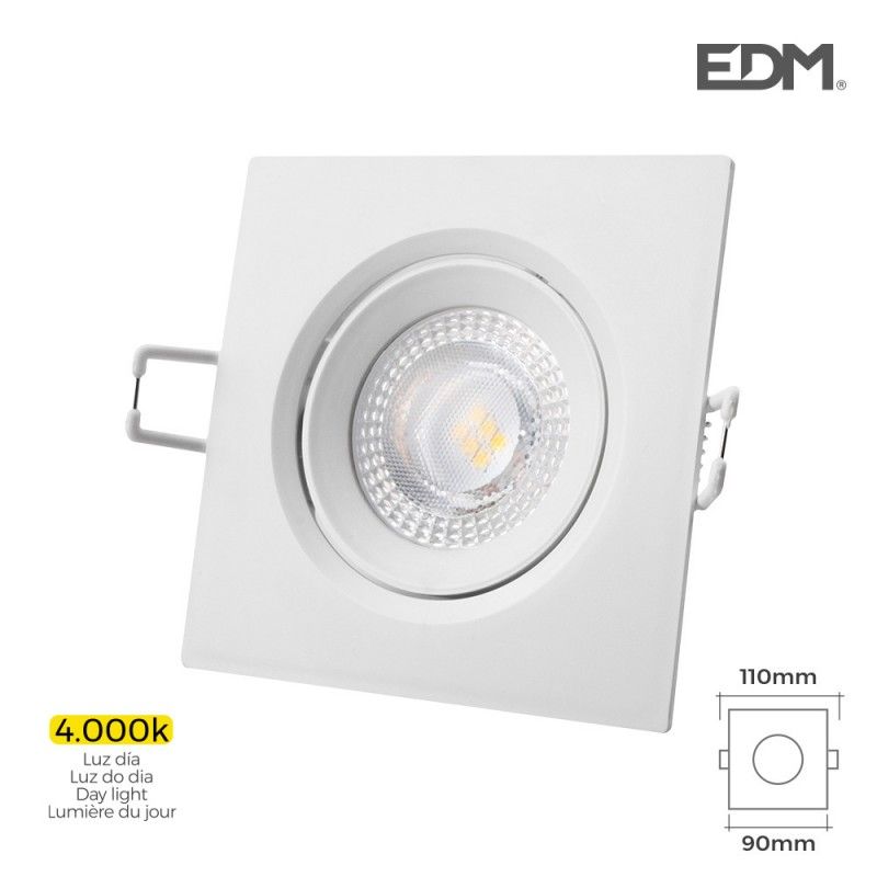 Downlight led empotrar 5w  380 lumen  4.000k cuadrado marco blanco edm EDM 31633