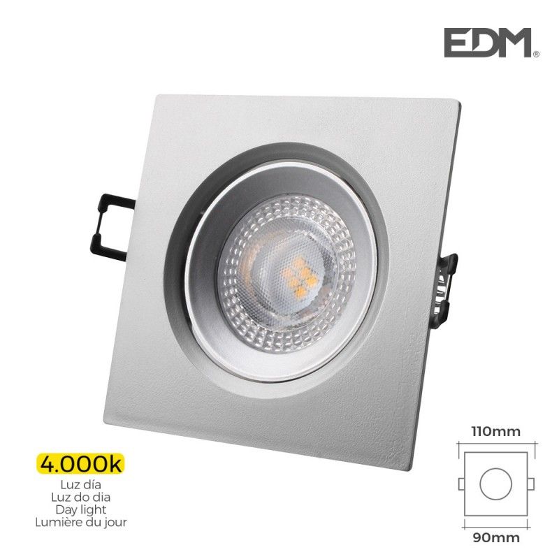 Downlight led empotrable 5w 380 lumen 4.000k cuadrado marco cromo edm EDM 31634