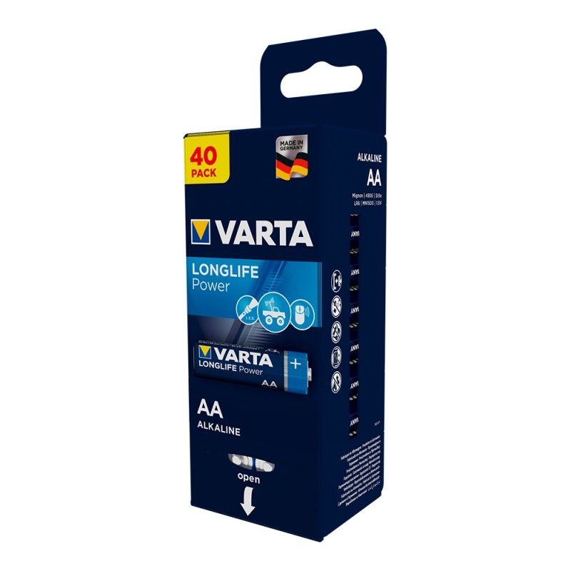 Bateria Varta longlife power aa - pacote lr06 40 unidades em massa 6x5x14cm