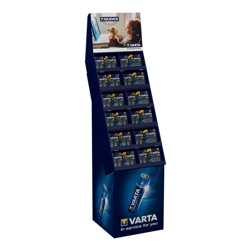 Display de papelão bateria "energia" Varta 52 blisters 6xaaa lr03 + 100 blisters 6xaa lr06 Varta 40x40x148cm