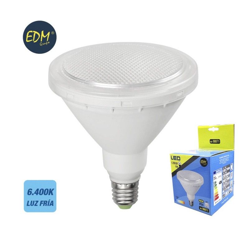 Lâmpada LED EDM PAR38 E27 15W 1200lm 6400K Luz Fria IP64 Ø12x13,8cm