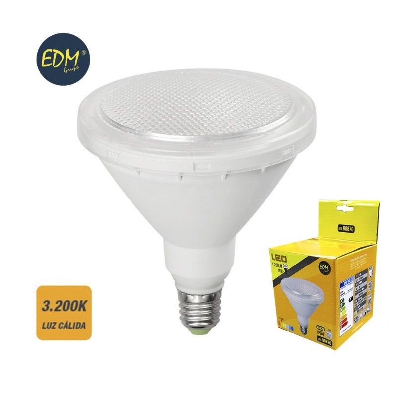 Lâmpada LED EDM PAR38 E27 15W 1510lm 3000K Luz Quente IP64 Ø12x13,8cm