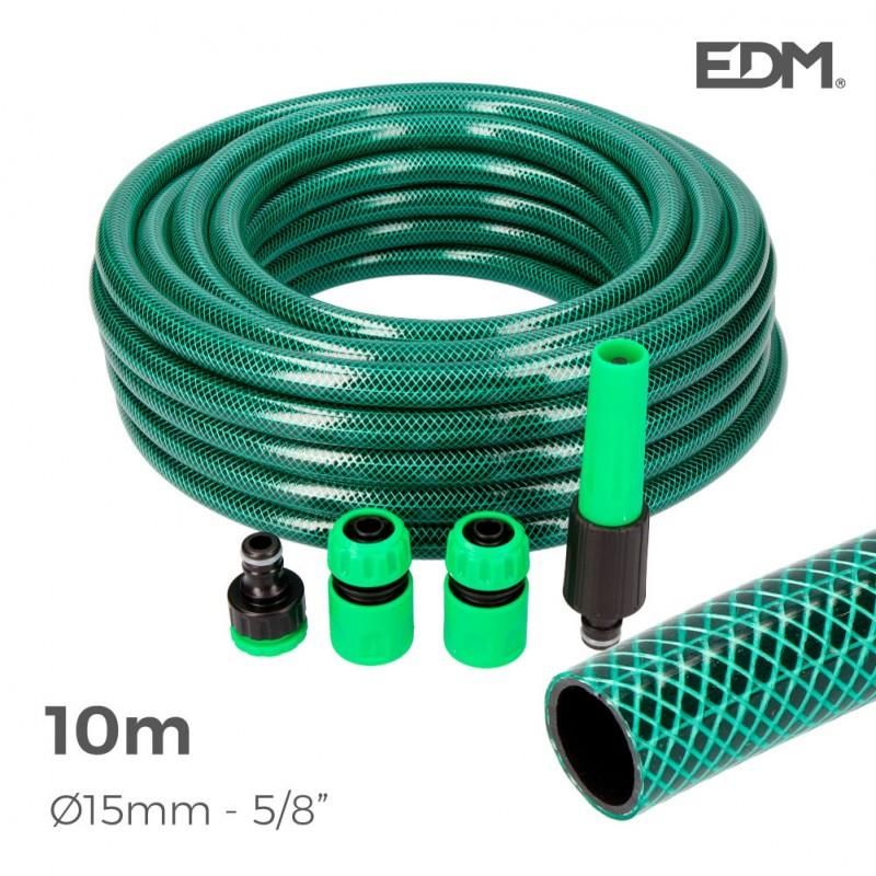 Kit manguera jardin basic line ø interior 15mm ø exterior 19mm (5/8") - rollo 10mts con accesorios edm EDM 74068