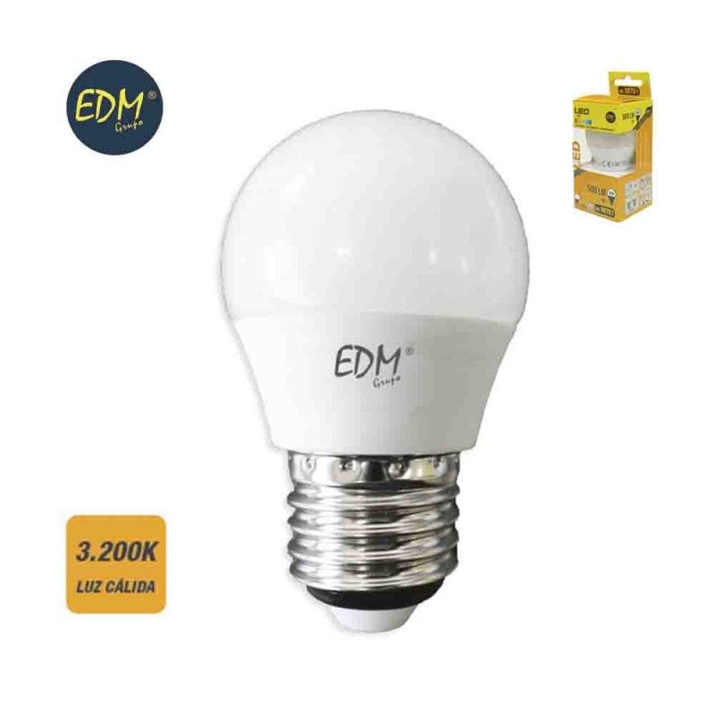 BOMBILLA ESFERICA LED 6W 500 LUMENS E27 3200K LUZ CALIDA  EDM 98701