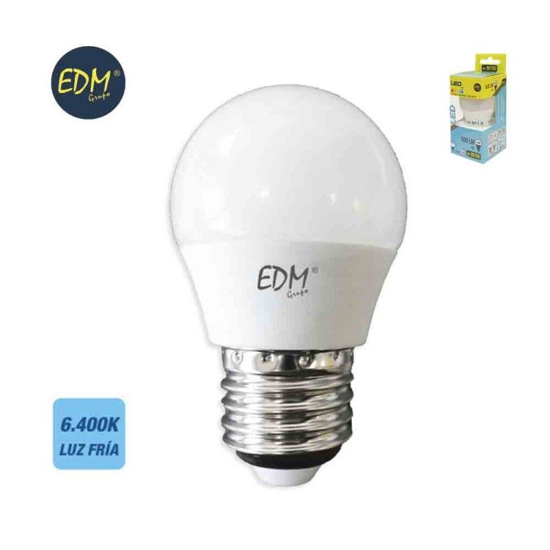 Lâmpada LED Esférica EDM E27 6W 500lm 6400K Luz Fria Ø4,5x8cm