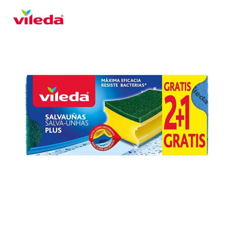 Esfregão Antibacteriano Protetor de Unhas 2+1 com Pano 162589 Vileda