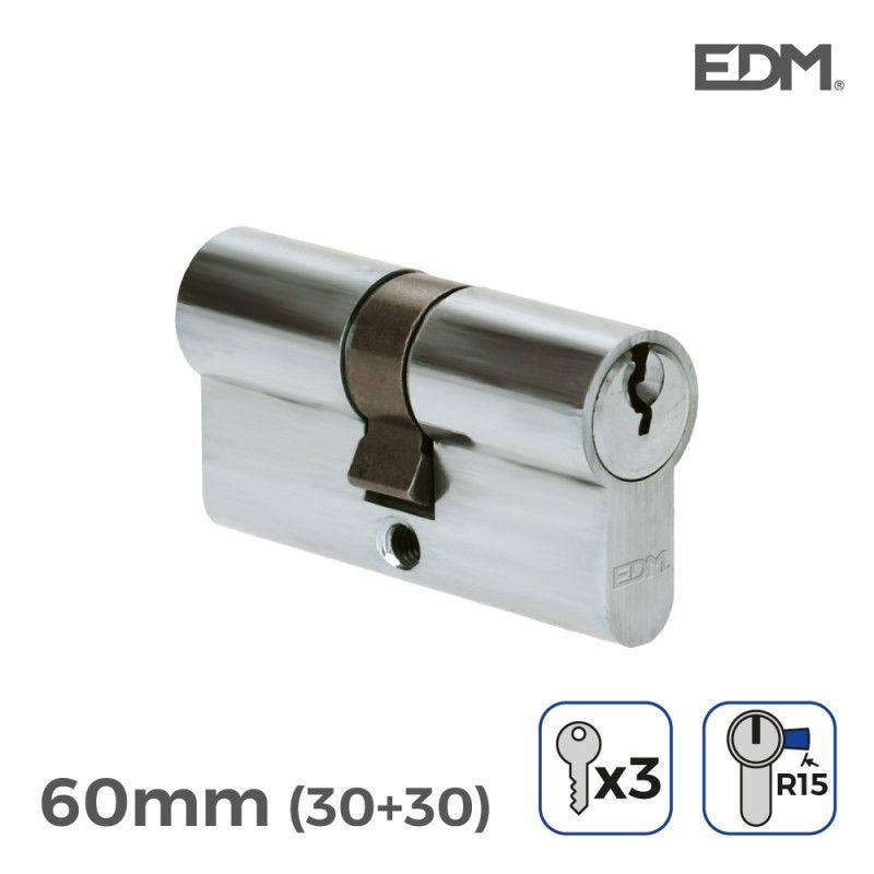 Bombin niquel 60mm (30+30mm) con 3 llaves de serreta incluidas edm EDM 85171