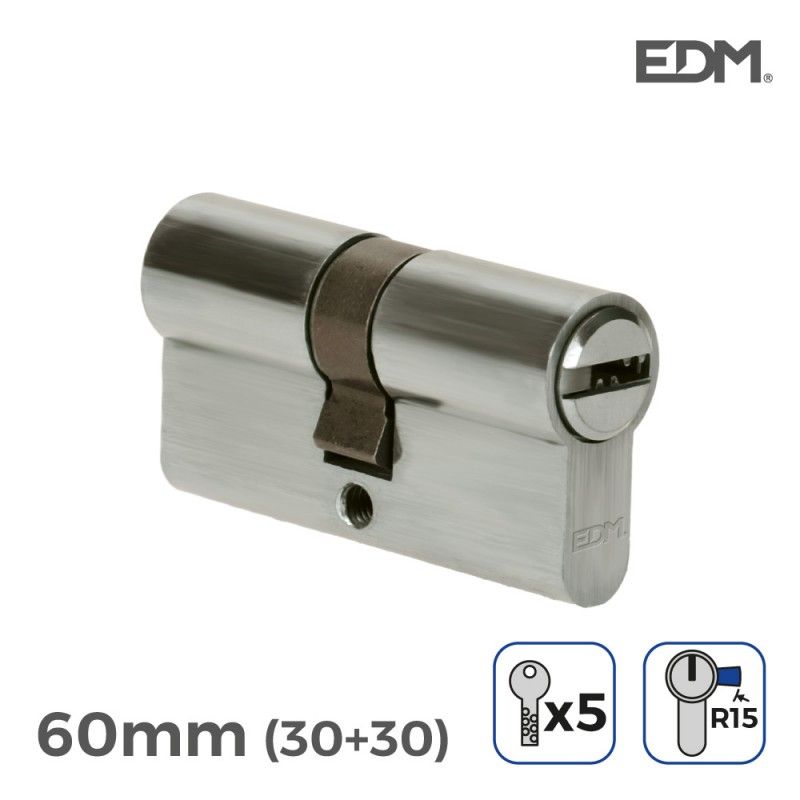 Bombin niquel 60mm (30+30mm) con 5 llaves seguridad incluidas edm EDM 85174