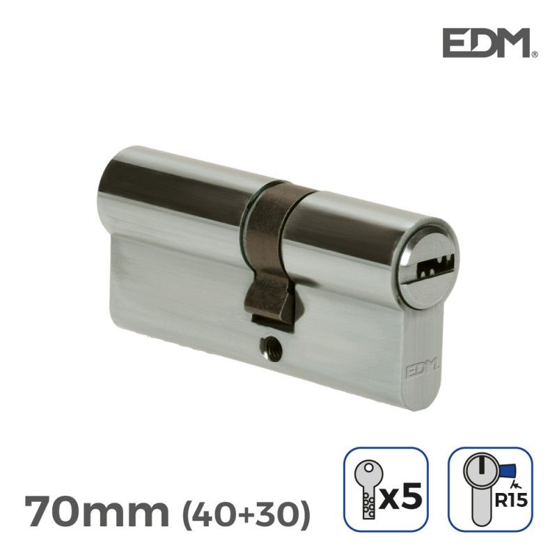 Bombin niquel 70mm (40+30mm) con 5 llaves seguridad incluidas edm EDM 85175