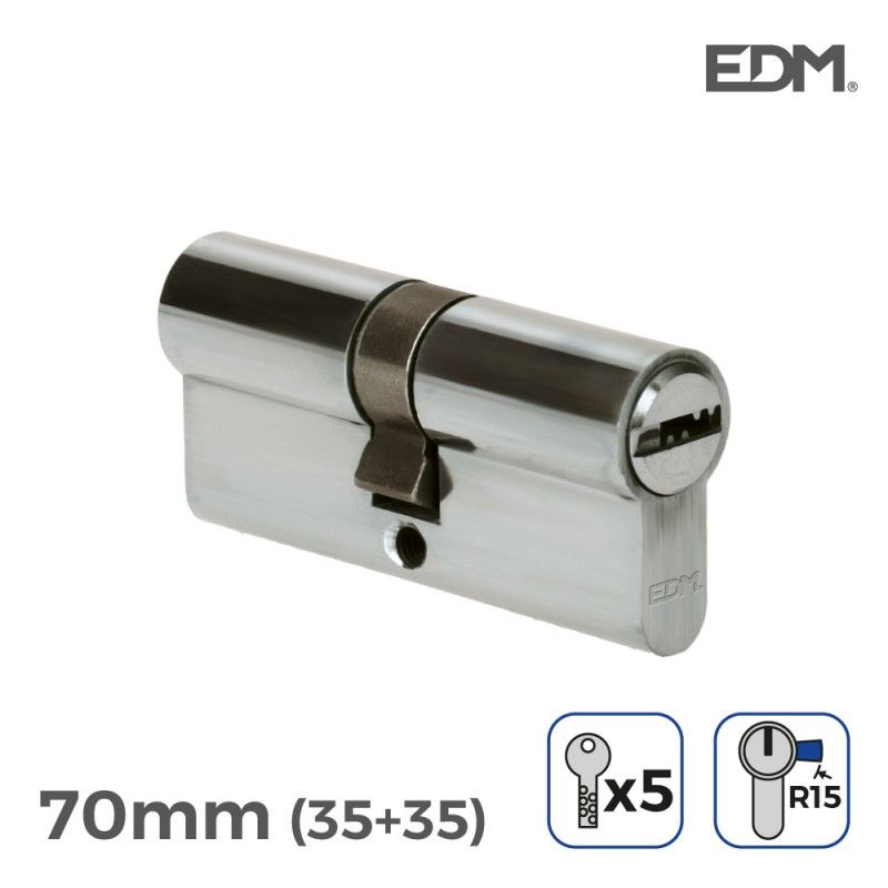 Bombin niquel 70mm (35+35mm) con 5 llaves seguridad incluidas edm EDM 85176